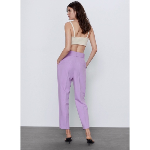 Zara Lilac High Waisted Belted Trousers - Picture 2 of 2